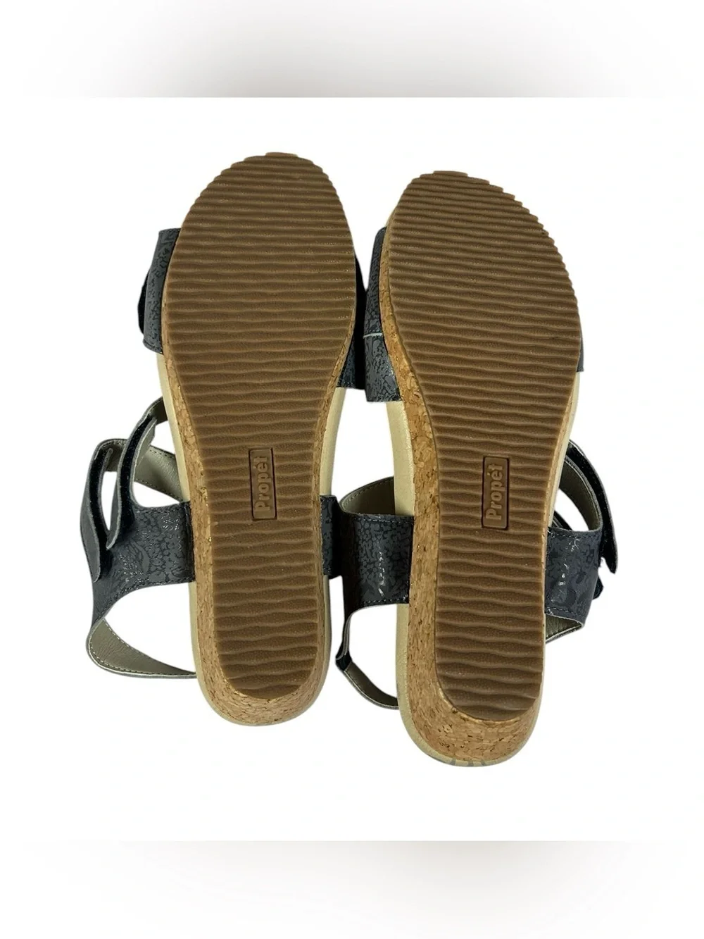 Propet Millie Women's Espadrille Wedge Sandals with a floral embossed pattern 10